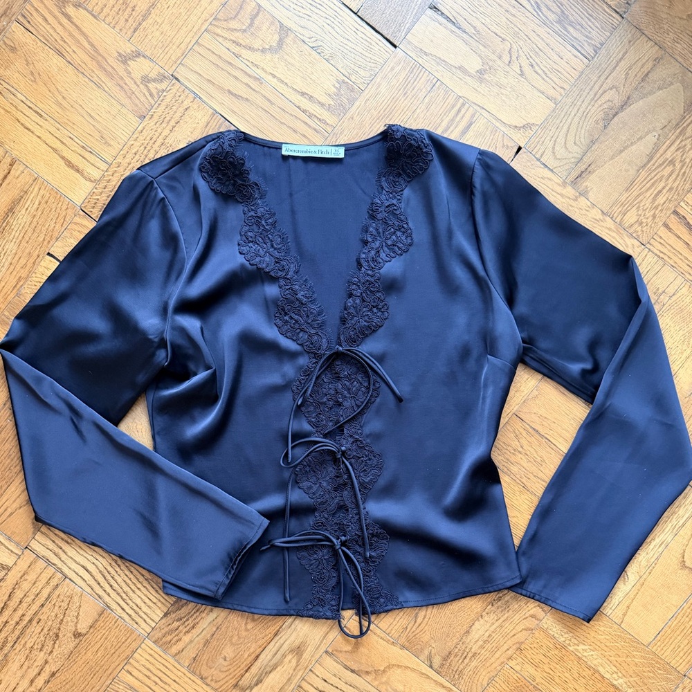 Abercrombie & Fitch Black Lace-Up Blouse